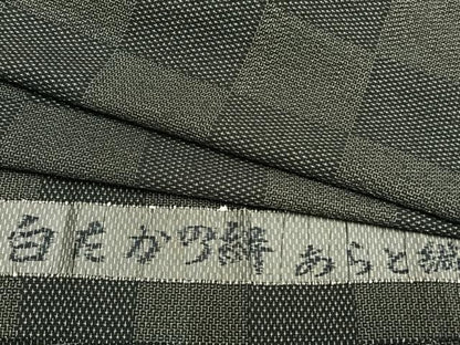 平和屋着物▽白鷹お召 単衣 白たか乃絣 あらと織 市松文様 反端付き 正絹 逸品 AABA7608fy