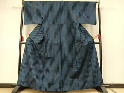 平和屋着物▽上質な紬 単衣 変わり縞 正絹 逸品 AABA7609fy