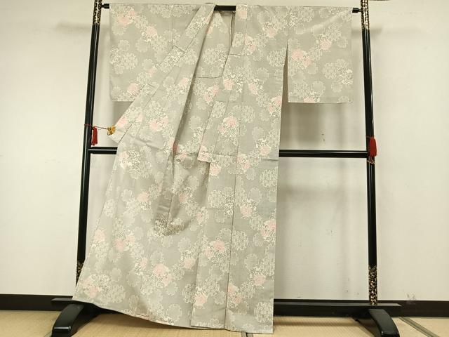 平和屋着物▽本塩沢　単衣　雪輪花文　正絹　逸品　AABA7612fy