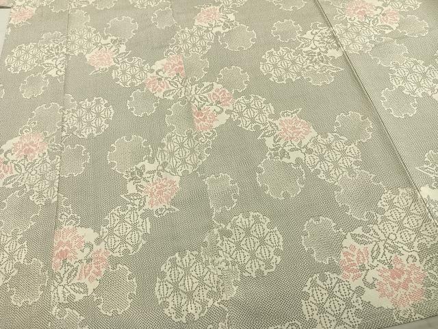 平和屋着物▽本塩沢　単衣　雪輪花文　正絹　逸品　AABA7612fy