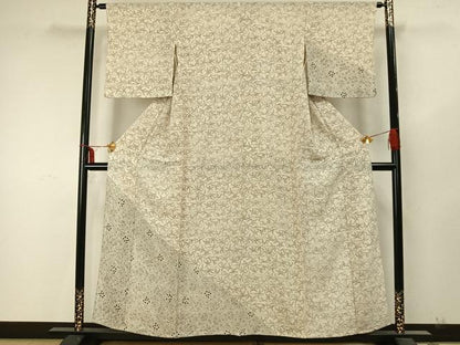 平和屋着物▽訪問着 単衣 草花文 正絹 逸品 AABA7613fy