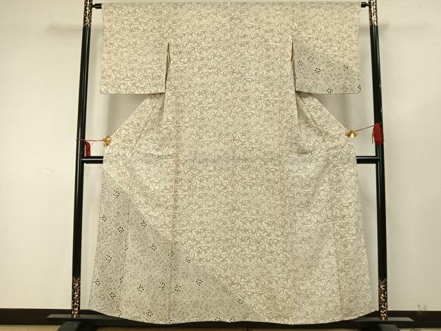 平和屋着物▽訪問着 単衣 草花文 正絹 逸品 AABA7613fy