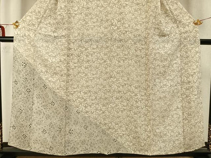 平和屋着物▽訪問着 単衣 草花文 正絹 逸品 AABA7613fy