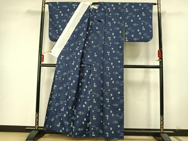 平和屋着物▽上質な紬 単衣 琉球絣 正絹 逸品 AABA7614fy