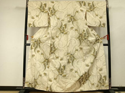 平和屋着物▽上質な紬 単衣 唐草文 正絹 逸品 AABA7615fy