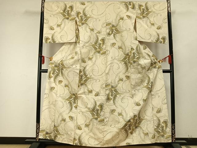 平和屋着物▽上質な紬 単衣 唐草文 正絹 逸品 AABA7615fy