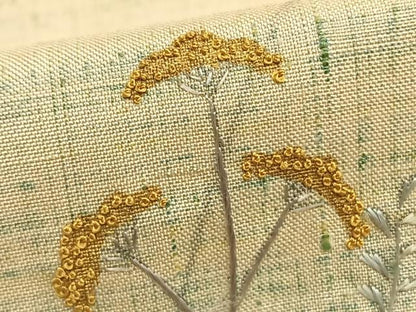平和屋着物▽訪問着 単衣 紬地 手描き 刺繍 草花文 正絹 逸品 AABA7618fy