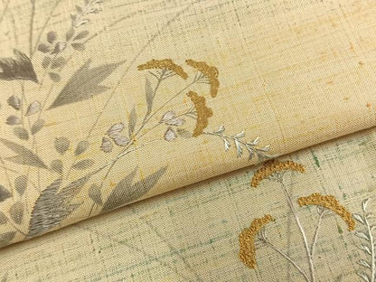 平和屋着物▽訪問着 単衣 紬地 手描き 刺繍 草花文 正絹 逸品 AABA7618fy