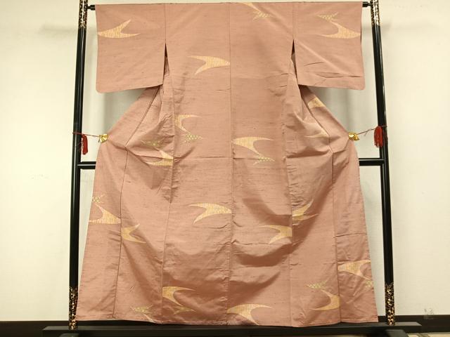 平和屋着物▽上質な紬 単衣 幾何学文様 正絹 逸品 AABA7619fy
