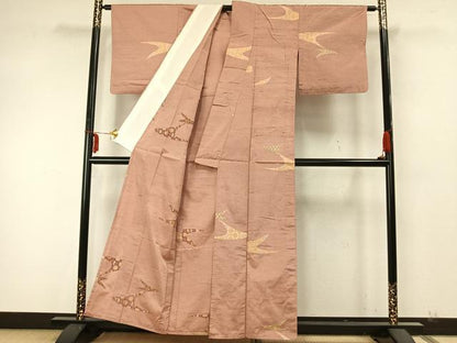 平和屋着物▽上質な紬 単衣 幾何学文様 正絹 逸品 AABA7619fy