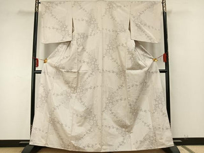平和屋着物▽上質な紬 単衣 草花文 正絹 逸品 AABA7620fy