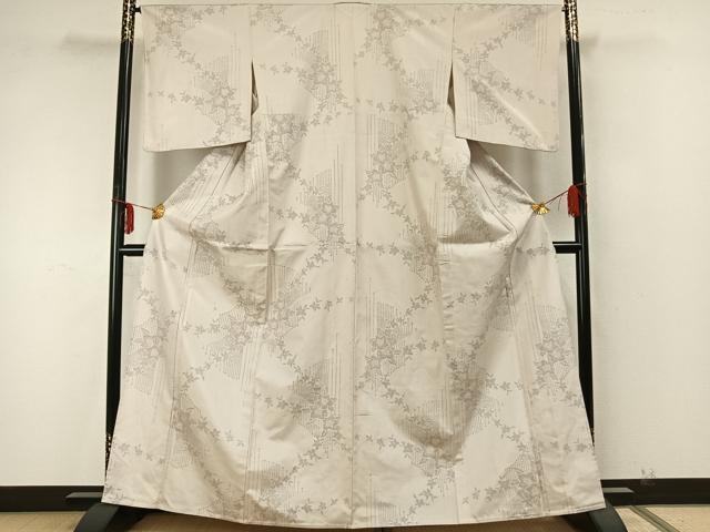 平和屋着物▽上質な紬 単衣 草花文 正絹 逸品 AABA7620fy