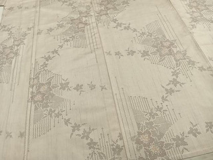 平和屋着物▽上質な紬 単衣 草花文 正絹 逸品 AABA7620fy