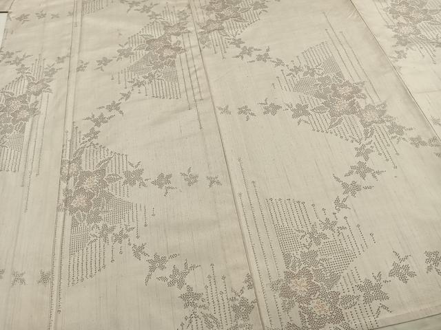 平和屋着物▽上質な紬 単衣 草花文 正絹 逸品 AABA7620fy