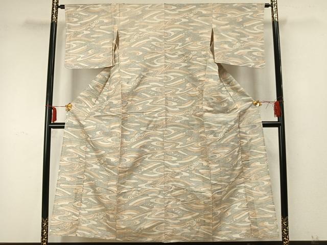 平和屋着物▽本場大島紬 単衣 立波文 正絹 逸品 AABA7622fy