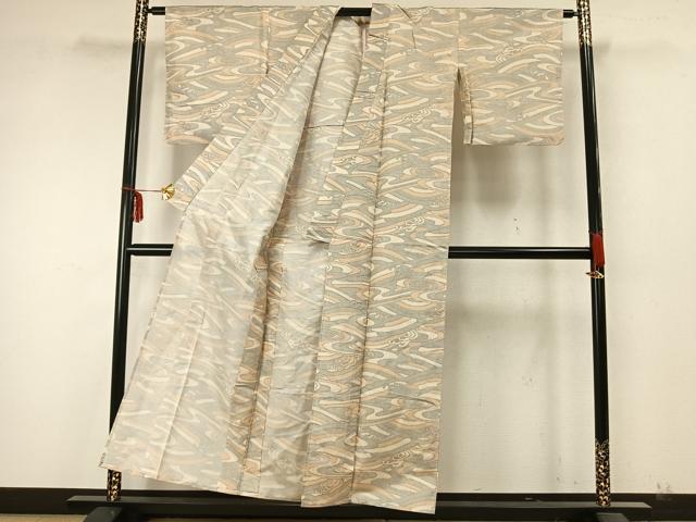 平和屋着物▽本場大島紬 単衣 立波文 正絹 逸品 AABA7622fy