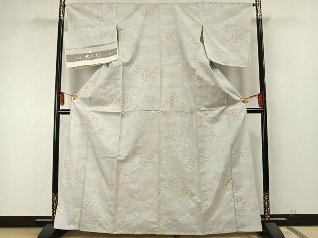 平和屋着物▽大島紬 単衣 草花文 反端付き 正絹 逸品 AABA7623fy