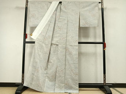 平和屋着物▽大島紬 単衣 草花文 反端付き 正絹 逸品 AABA7623fy