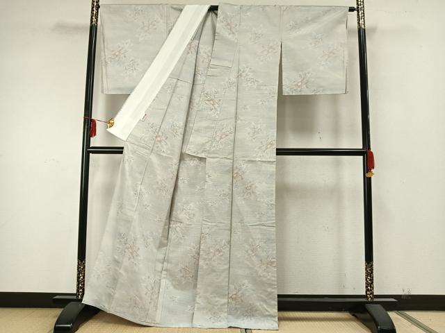 平和屋着物▽大島紬 単衣 草花文 反端付き 正絹 逸品 AABA7623fy