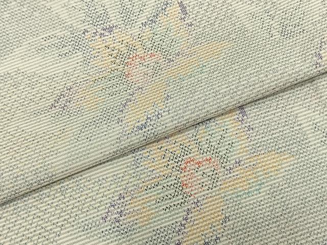平和屋着物▽大島紬 単衣 草花文 反端付き 正絹 逸品 AABA7623fy