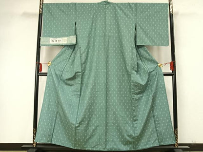 平和屋着物▽蒔絵紬 単衣 十字絣 反端付き 正絹 逸品 AABA7624fy