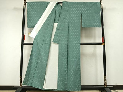 平和屋着物▽蒔絵紬 単衣 十字絣 反端付き 正絹 逸品 AABA7624fy