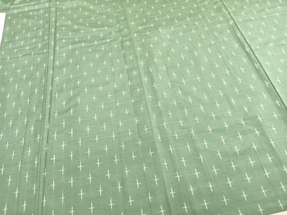 平和屋着物▽蒔絵紬 単衣 十字絣 反端付き 正絹 逸品 AABA7624fy