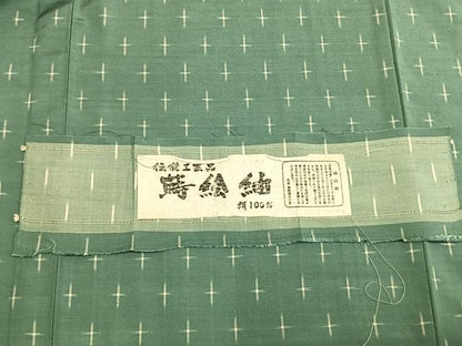 平和屋着物▽蒔絵紬 単衣 十字絣 反端付き 正絹 逸品 AABA7624fy