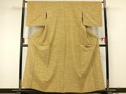 平和屋着物▽上質な紬　単衣　縞　正絹　逸品　AABA7625fy