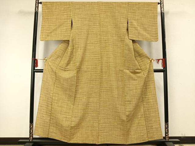 平和屋着物▽上質な紬　単衣　縞　正絹　逸品　AABA7625fy