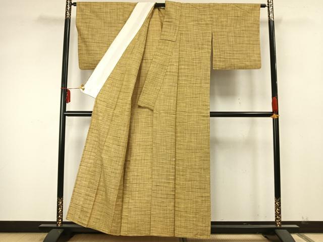 平和屋着物▽上質な紬　単衣　縞　正絹　逸品　AABA7625fy