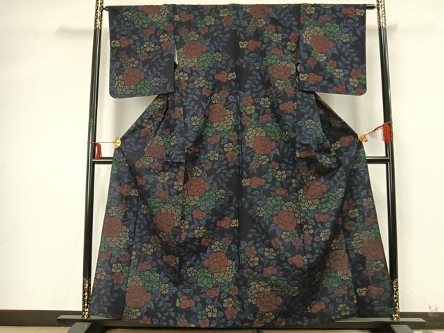 平和屋着物▽上質な紬 単衣 草花文 正絹 逸品 未使用 AABA7626fy