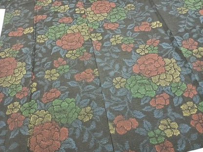 平和屋着物▽上質な紬 単衣 草花文 正絹 逸品 未使用 AABA7626fy
