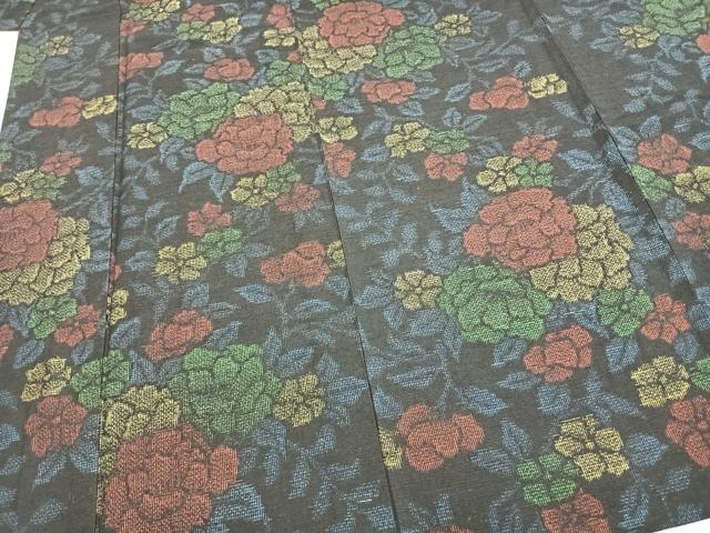 平和屋着物▽上質な紬 単衣 草花文 正絹 逸品 未使用 AABA7626fy