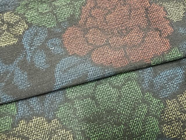 平和屋着物▽上質な紬 単衣 草花文 正絹 逸品 未使用 AABA7626fy