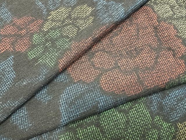 平和屋着物▽上質な紬 単衣 草花文 正絹 逸品 未使用 AABA7626fy