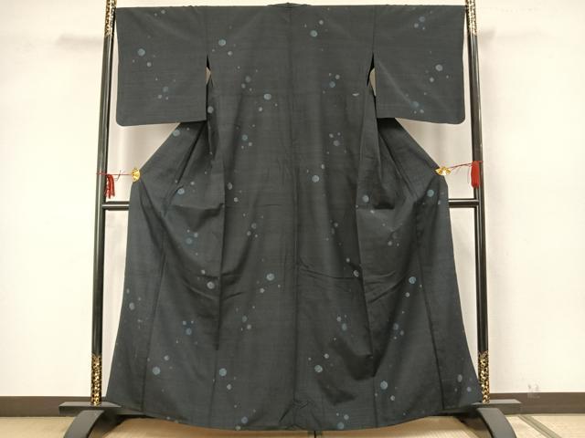 平和屋着物▽上質な紬 単衣 水玉 正絹 逸品 AABA7630fy