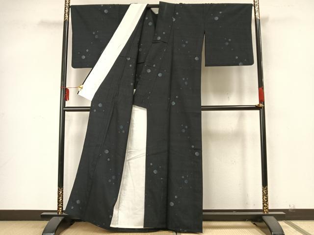 平和屋着物▽上質な紬 単衣 水玉 正絹 逸品 AABA7630fy
