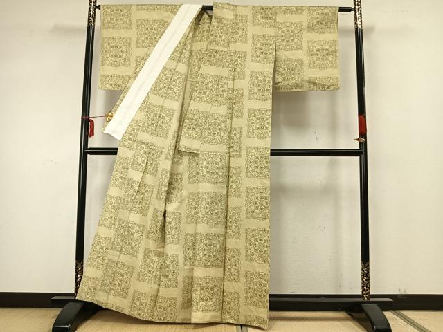 平和屋着物▽本場大島紬　単衣　7マルキ　吉祥花文　正絹　逸品　AABA7632fy