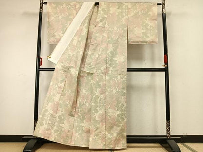平和屋着物▽本場大島紬 単衣 草花文 正絹 逸品 AABA7634fy