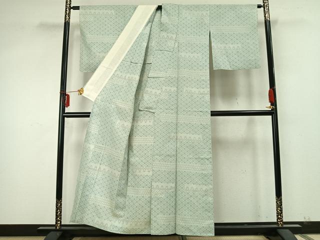 平和屋着物▽上質な紬　単衣　横段文　正絹　逸品　AABA7635fy