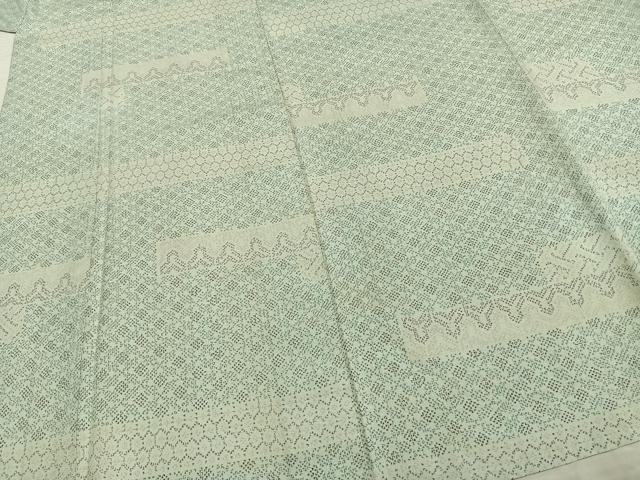 平和屋着物▽上質な紬　単衣　横段文　正絹　逸品　AABA7635fy
