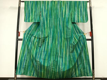 平和屋着物▽上質な紬 単衣 縞 正絹 逸品 AABA7639fy