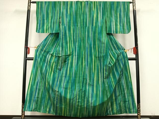 平和屋着物▽上質な紬 単衣 縞 正絹 逸品 AABA7639fy