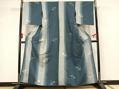 平和屋着物▽上質な紬 単衣 草花文 正絹 逸品 AABA7640fy