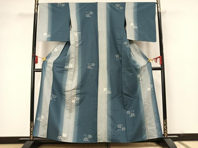 平和屋着物▽上質な紬 単衣 草花文 正絹 逸品 AABA7640fy