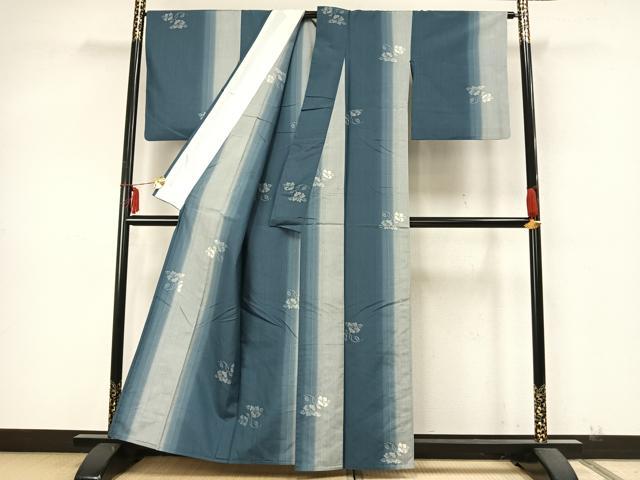 平和屋着物▽上質な紬 単衣 草花文 正絹 逸品 AABA7640fy