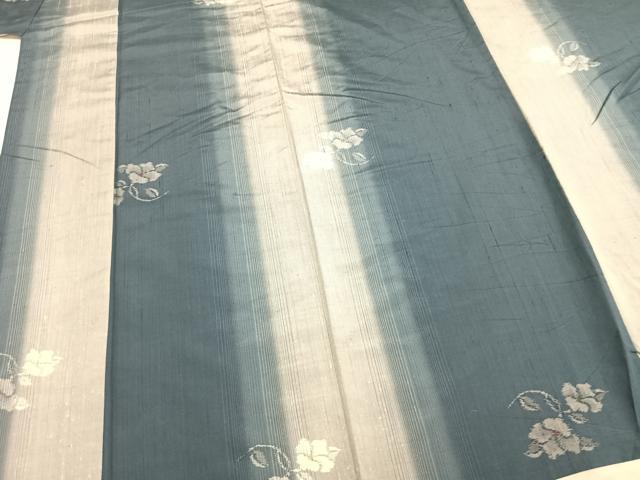 平和屋着物▽上質な紬 単衣 草花文 正絹 逸品 AABA7640fy