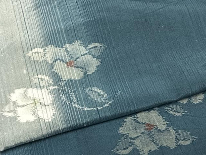 平和屋着物▽上質な紬 単衣 草花文 正絹 逸品 AABA7640fy