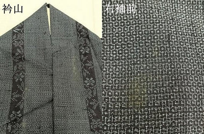 平和屋着物▽上質な紬　単衣　結城紬織　100亀甲　草花間道　証紙付き　正絹　逸品　AABA7641fy